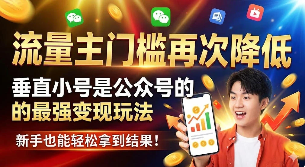 流量主门槛再次降低，垂直小号是公众号的最强变现玩法，新手也能轻松拿到结果