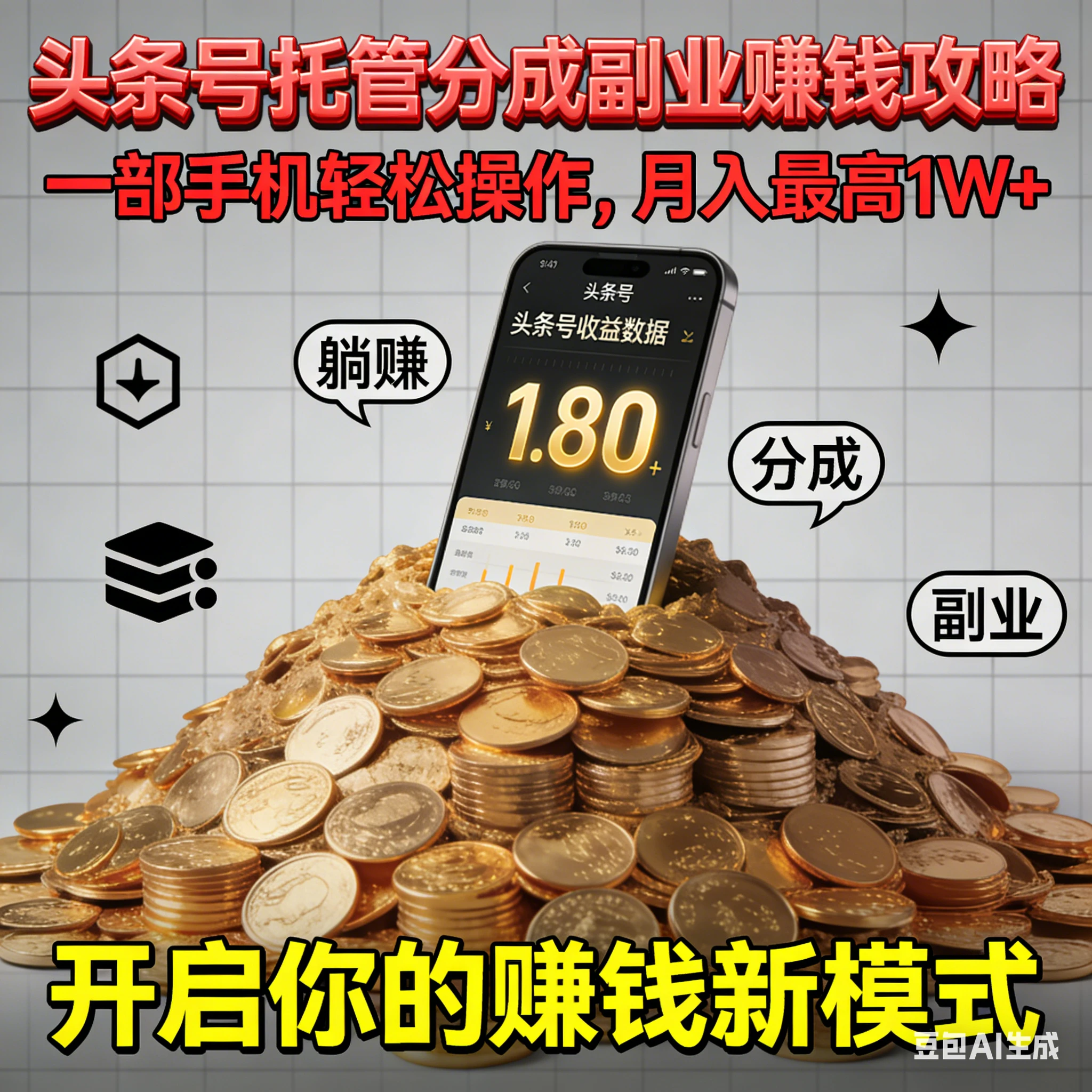 全程托管今日头条，一部手机开干，每天5分钟，最高躺赚1W+