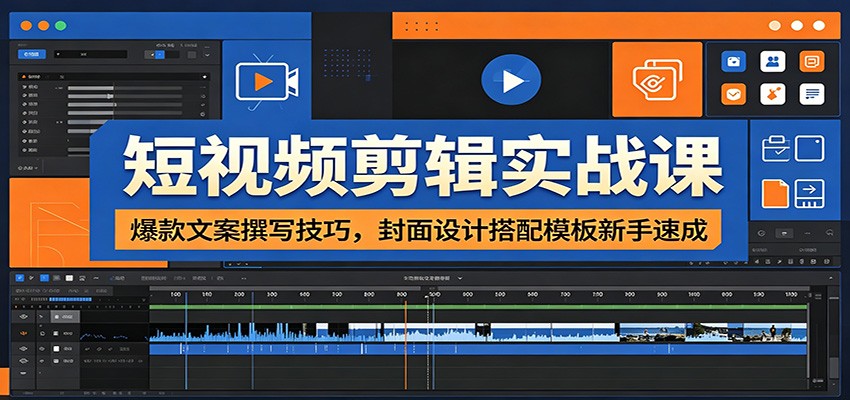 短视频剪辑实战课:爆款文案撰写技巧,封面设计搭配模板新手速成