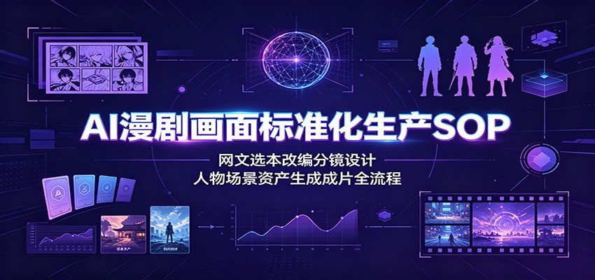 AI漫剧画面标准化生产SOP：网文选本改编分镜设计，人物场景资产生成成片全流程