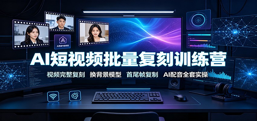 AI短视频批量复刻训练营：视频完整复刻，换背景模型、首尾帧复制、AI配音全套实操