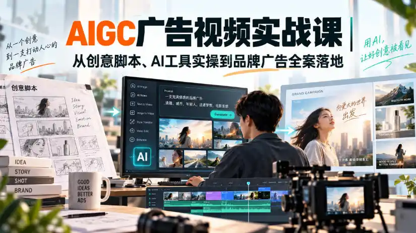 AIGC广告视频实战课｜从创意脚本、AI工具实操到品牌广告全案落地
