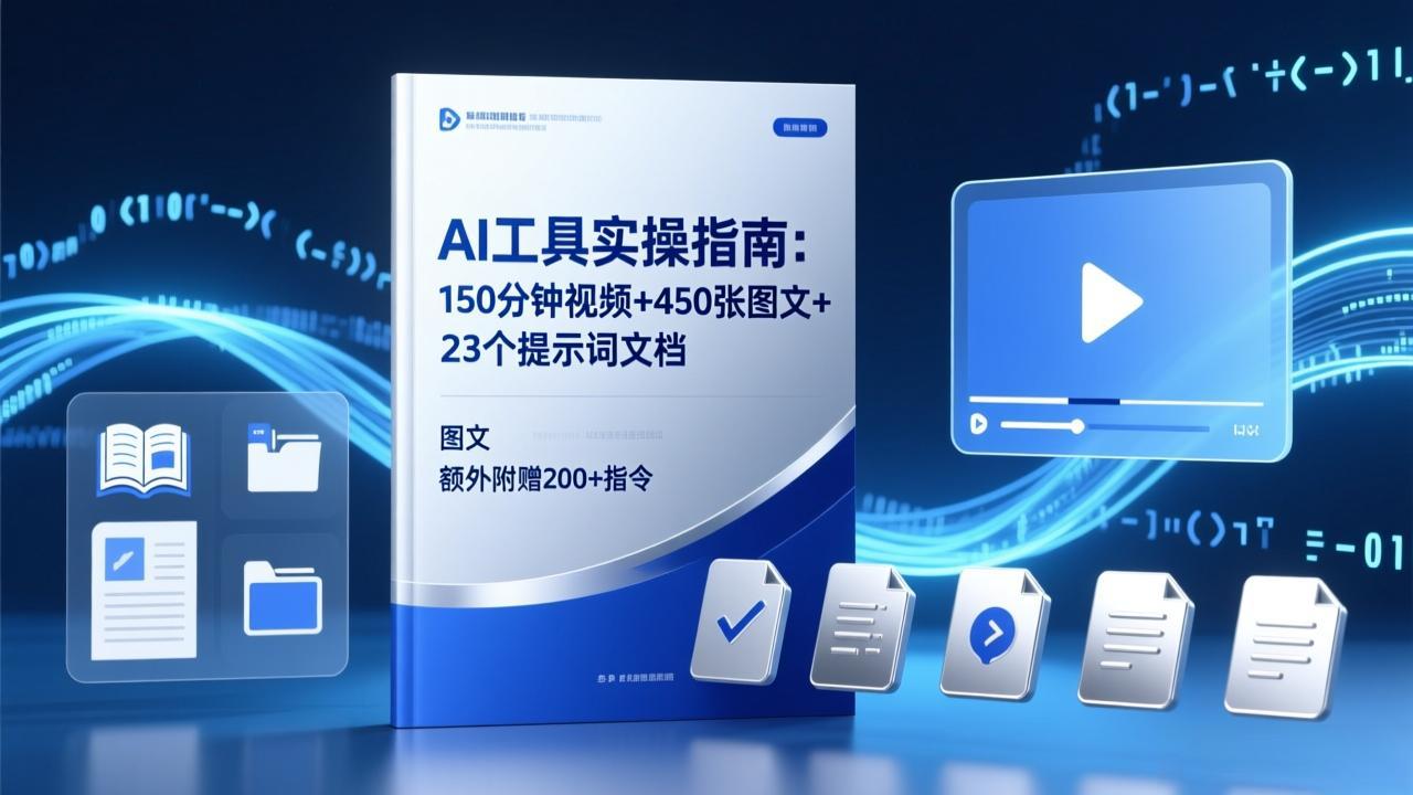 AI工具实操指南:150分钟视频+450张图文+23个提示词文档,额外附赠200+指令