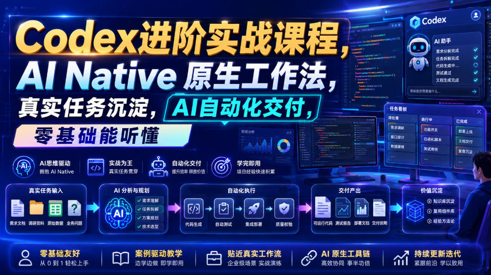 Codex进阶实战课｜AI Native原生工作法，22节真实任务落地，从配置到AI自动化交付全链路教程
