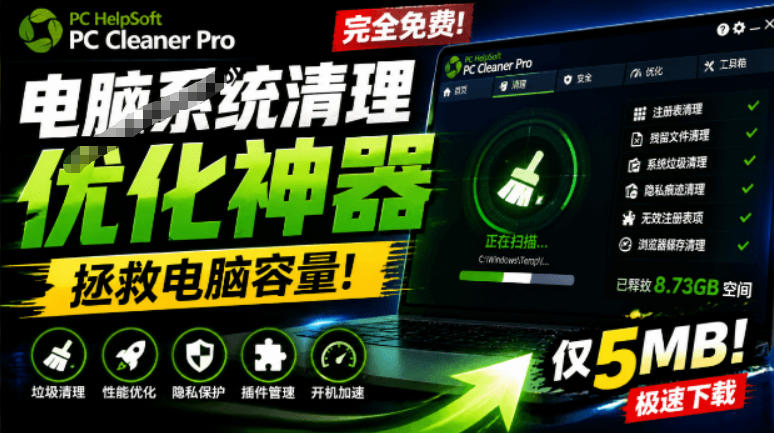 轻松吊打Win系统自带工具！电脑清理神器，拯救电脑容量，仅5MB，完全免费使用PC Cleaner Pro