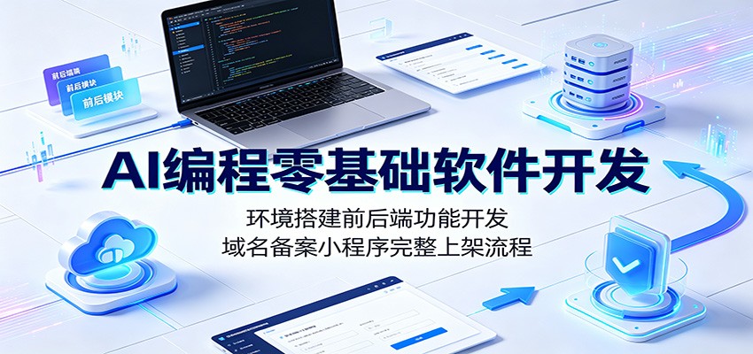AI编程零基础软件开发：环境搭建前后端功能开发，域名备案小程序完整上架流程