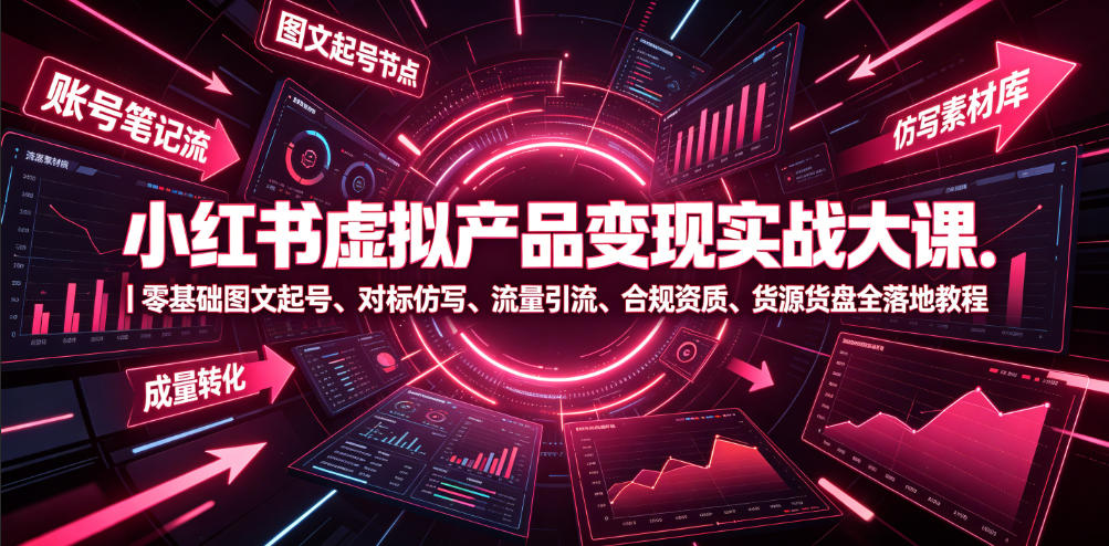 小红书虚拟产品变现实战大课｜零基础图文起号、对标仿写、流量引流、合规资质、货源货盘全落地教程