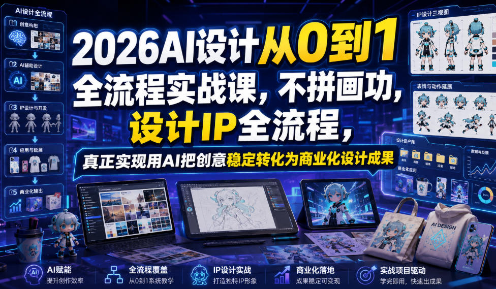 2026AI设计从0到1全流程实战课，不拼画功，设计IP全流程，真正实现用AI把创意稳定转化为商业化设计成果