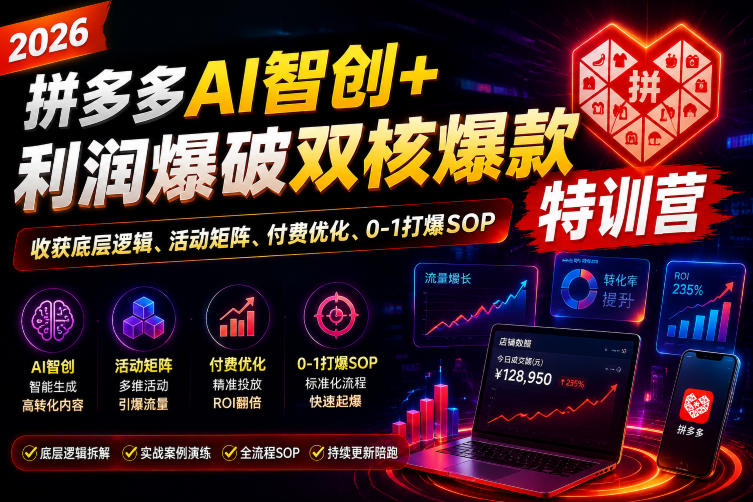 2026拼多多AI智创+利润爆破双核爆款特训营，收获底层逻辑、活动矩阵、付费优化、0-1打爆SOP(更新0727)