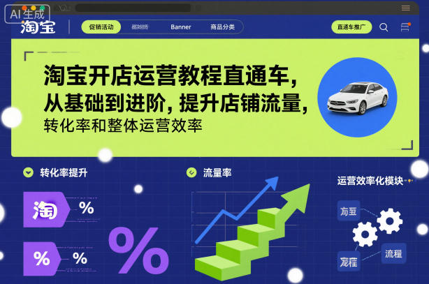 淘宝开店运营教程直通车，从基础到进阶，提升店铺流量，转化率和整体运营效率(更新26年07月11日)