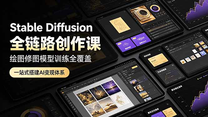 Stable Diffusion全链路创作课，绘图修图模型训练全覆盖，一站式搭建AI变现体系