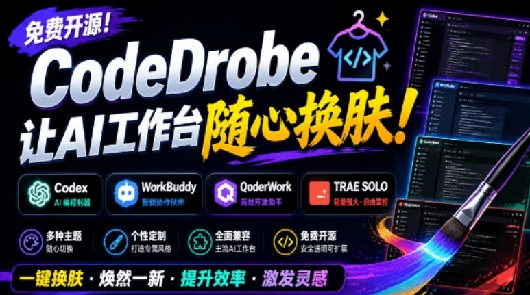 免费开源的CodeDrobe,让AI工作台随心换肤,支持Codex、WorkBuddy等,免费且本地运行!