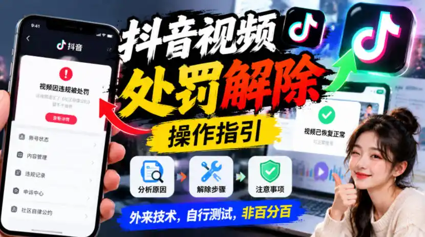 抖音视频处罚解除操作指引，外来技术，自行测试，非百分百