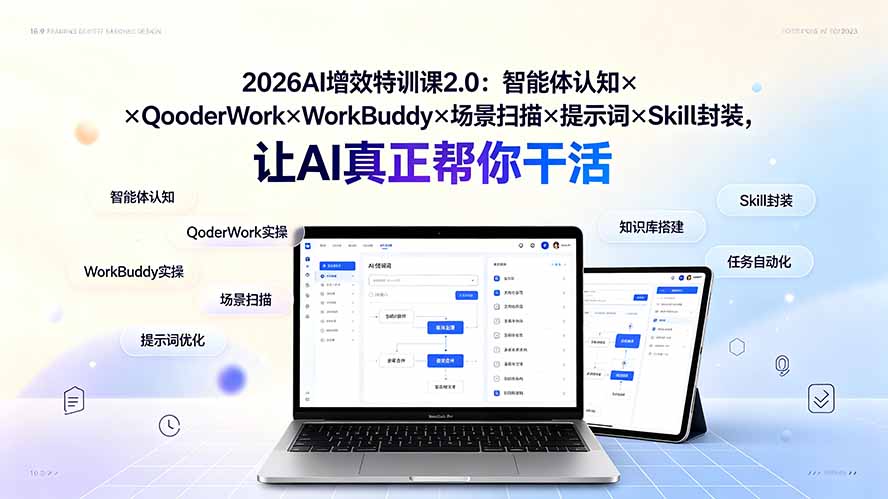 2026AI增效特训课2.0：智能体认知×QoderWork×WorkBuddy×场景扫描×提示词×Skill封装，让AI真正帮你干活