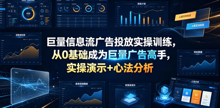 巨量信息流广告投放实操训练，从0基础成为巨量广告高手，实操演示+心法分析