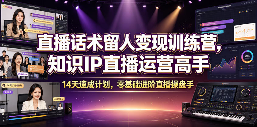 直播话术留人变现训练营,知识IP直播运营高手,14天速成计划,零基础进阶直播操盘手