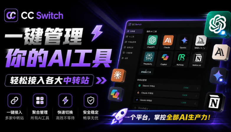一键给Chatgpt、Codex、Claude接入地第三方中转站，CC Switch统一管理你的AI编程工具工作流