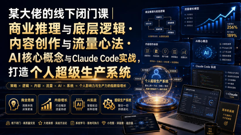 某大佬的线下闭门课｜商业推理与底层逻辑・内容创作与流量心法・AI核心概念与Claude Code实战，打造个人超级生产系统【录音+图片】