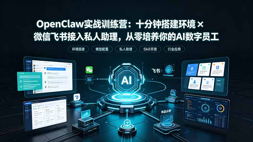 OpenClaw实战特训营：十分钟搭建环境×微信飞书接入私人助理，从零培养你的AI数字员工
