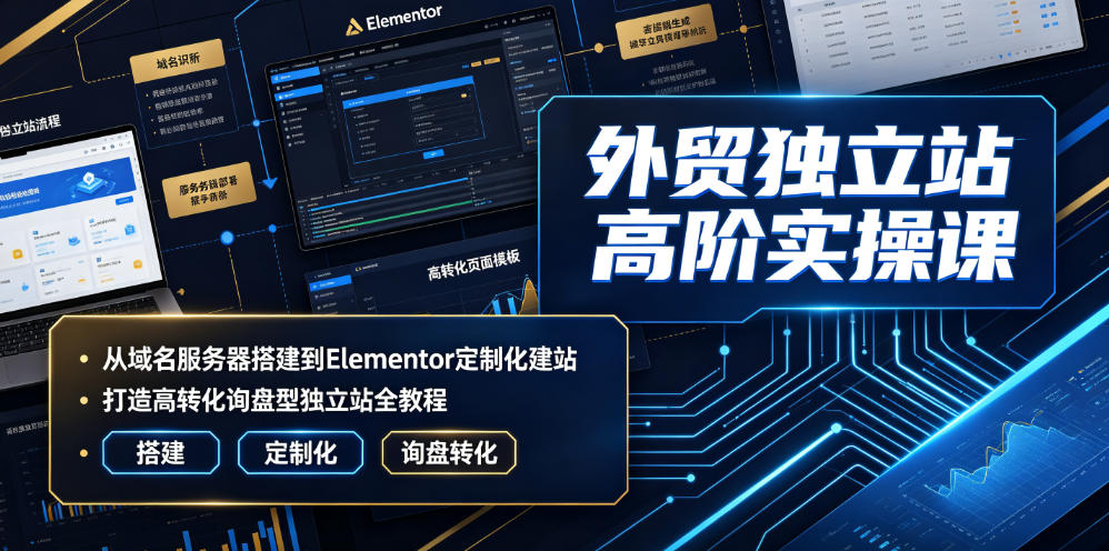 外贸独立站高阶实操课｜从域名服务器搭建到Elementor定制化建站，打造高转化询盘型独立站全教程