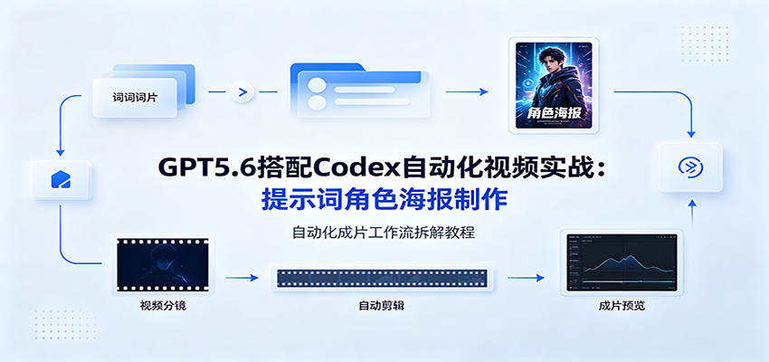 GPT5.6搭配Codex自动化视频实战:提示词角色海报制作,自动化成片工作流拆解教程