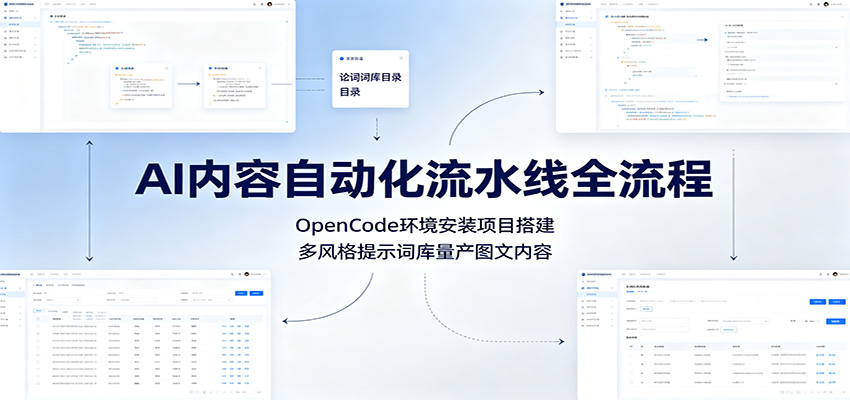 AI内容自动化流水线全流程：OpenCode环境安装项目搭建，多风格提示词库量产图文内容