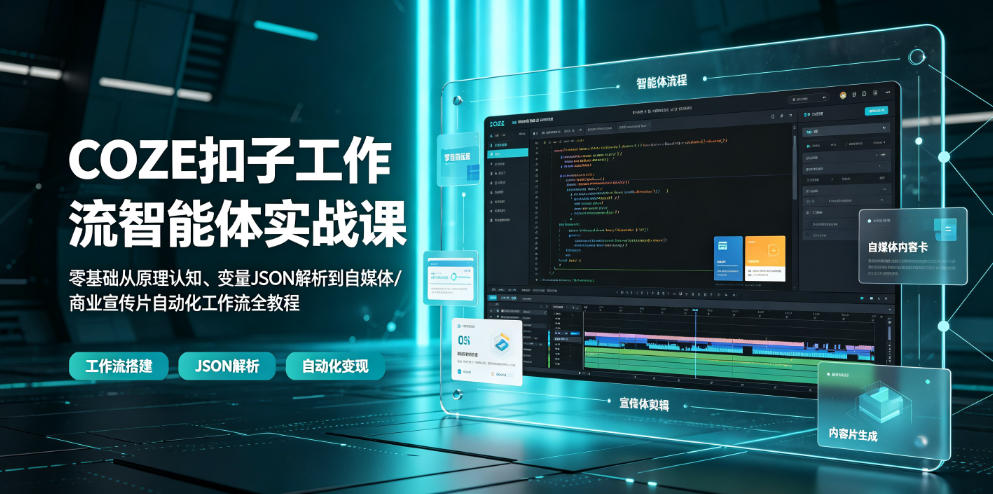 COZE扣子工作流智能体实战课｜零基础从原理认知、变量JSON解析到自媒体/商业宣传片自动化工作流全教程