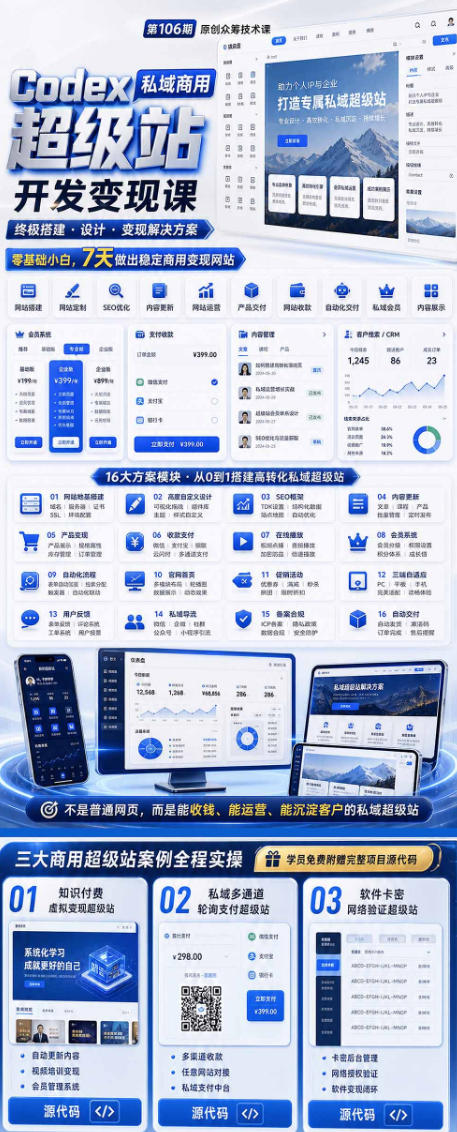 Codex私域商用超级站Ai开发变现课,7天带你从零基础到能自己动手做出能收钱、能运营、能沉淀客户的私域超级站