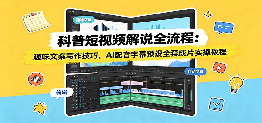 科普短视频解说全流程：趣味文案写作技巧，AI配音字幕预设全套成片实操教程
