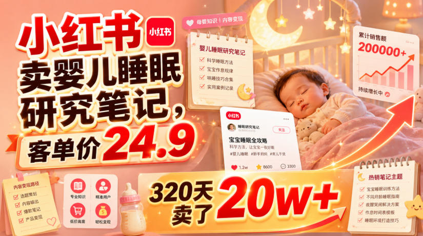 小红书卖婴儿睡眠研究笔记，客单价24.9，320天卖了20w+