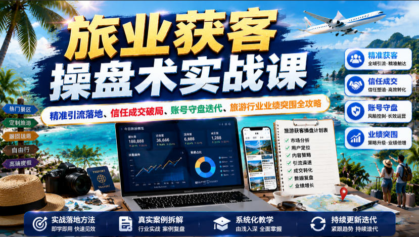 旅业获客操盘术实战课｜精准引流落地、信任成交破局、账号守盘迭代、旅游行业业绩突围全攻略