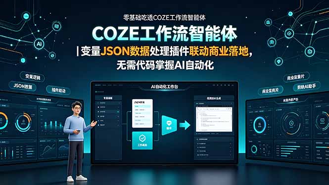 零基础吃透COZE工作流智能体｜变量JSON数据处理插件联动商业落地，无需代码掌握AI自动化