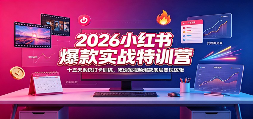 2026小红书爆款实战特训营：十五天系统打卡训练，吃透短视频爆款底层变现逻辑