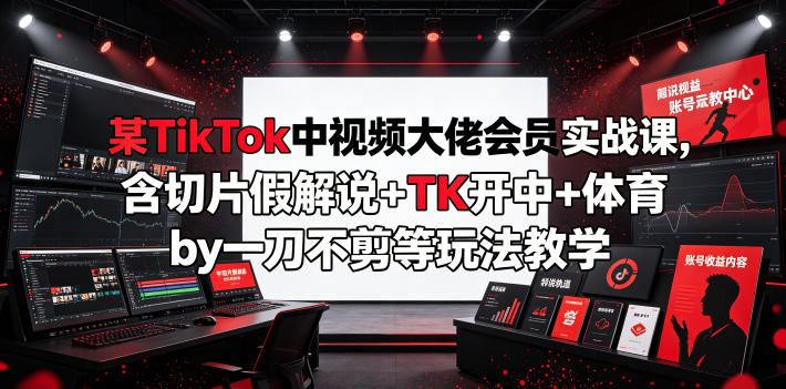 某TikTok中视频大佬会员实战课,含切片假解说+TK开中+体育by一刀不剪等玩法教学