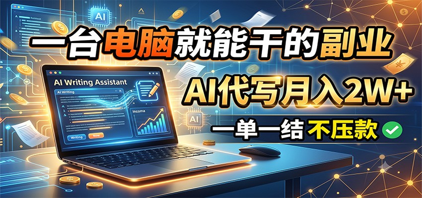 一台电脑就能干的副业，AI代写月入2W+，一单一结不压款