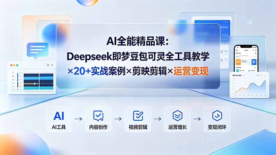 AI全能精品课：Deepseek即梦豆包可灵全工具教学×20+实战案例×剪映剪辑×运营变现