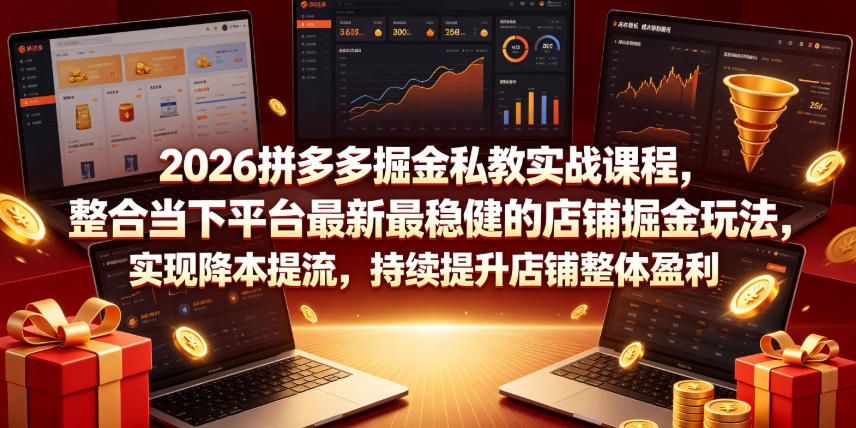 2026拼多多掘金私教实战课程,整合当下平台最新最稳健的店铺掘金玩法,实现降本提流,持续提升店铺整体盈利
