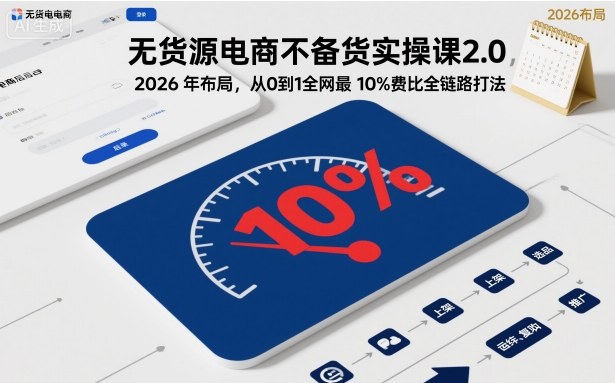 无货源电商不备货实操课2.0，2026年布局，从0到1全网最低10%费比全链路打法【更新26年7月22日】