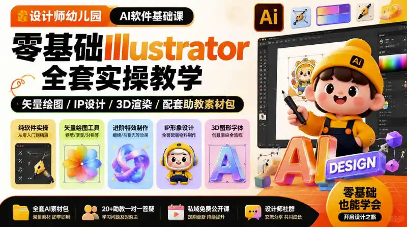 设计师幼儿园AI软件基础课｜零基础Illustrator全套实操，只教软件，不教设计