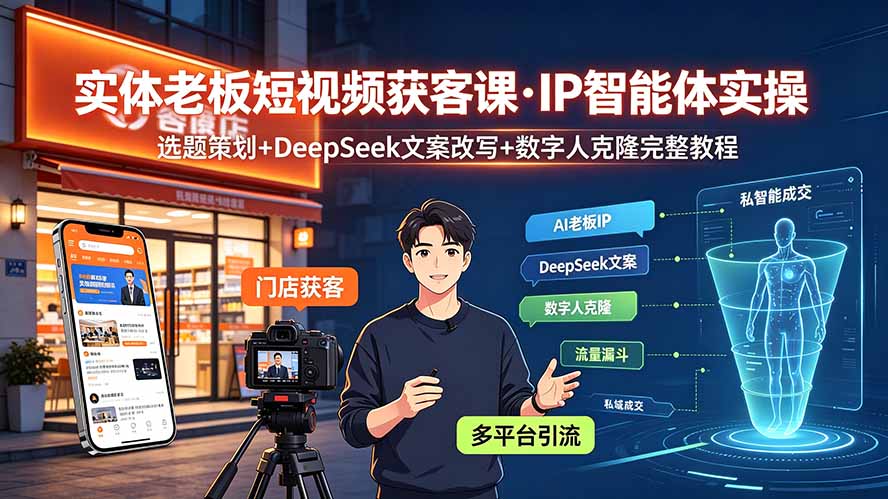 实体老板短视频获客课·IP智能体实操｜选题策划+DeepSeek文案改写+数字人克隆完整教程