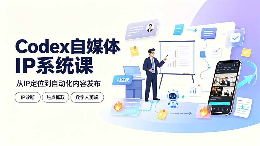 Codex自媒体IP系统课：IP诊断/热点抓取/IP蒸馏 Skill，爆款复刻数字人多平台自动发布教程