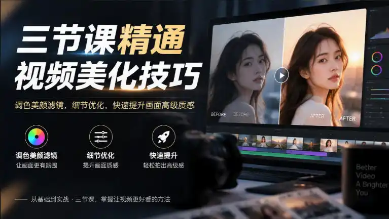 三节课精通视频美化技巧｜调色美颜滤镜，细节优化，快速提升画面高级质感