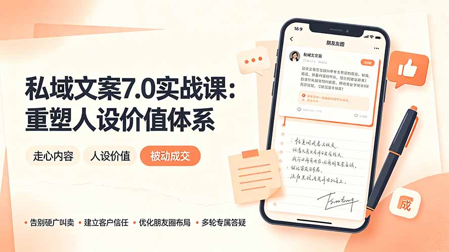 私域文案实战课7.0：重塑人设价值体系｜-告别硬广推销×走心内容×自我价值塑造，实现被动成交