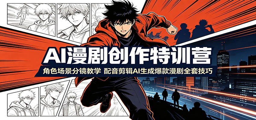 AI漫剧创作特训营:角色场景分镜教学,配音剪辑AI生成爆款漫剧全套技巧