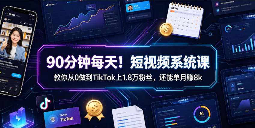 90分钟每天！短视频系统课教你从0做到TikTok上1.8万粉丝，还能单月賺8k【原创双语字幕】