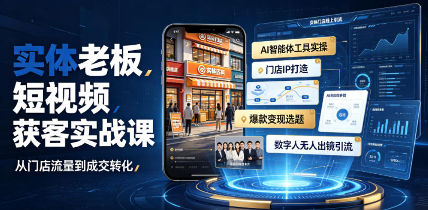 实体老板短视频获客实战课｜AI智能体工具全套实操、门店IP打造、爆款变现选题、数字人无人出镜引流完整教程