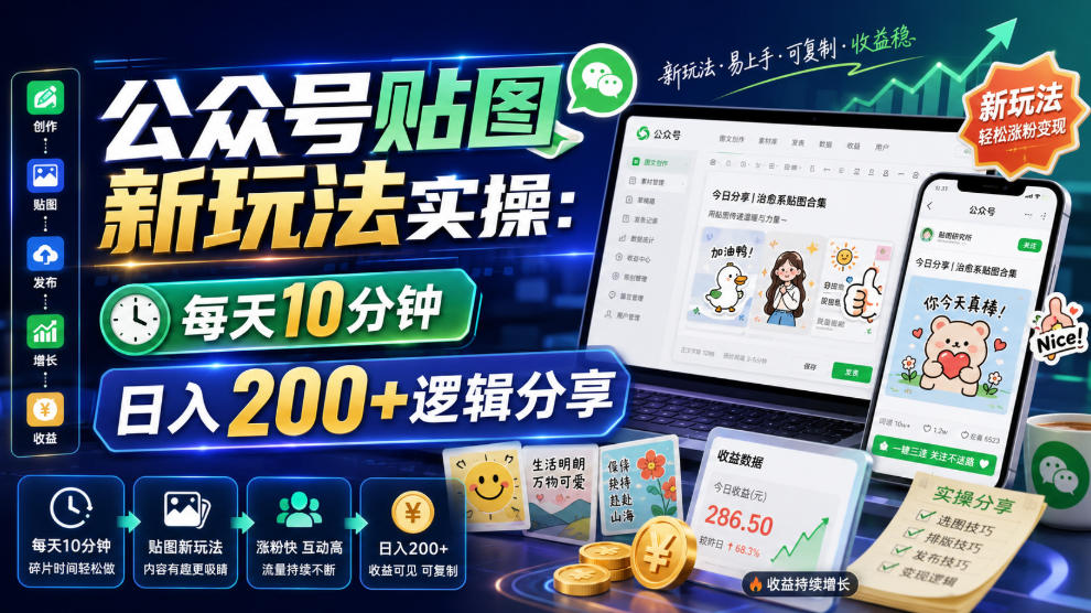 公众号贴图新玩法实操，每天10分钟，日入200+逻辑分享