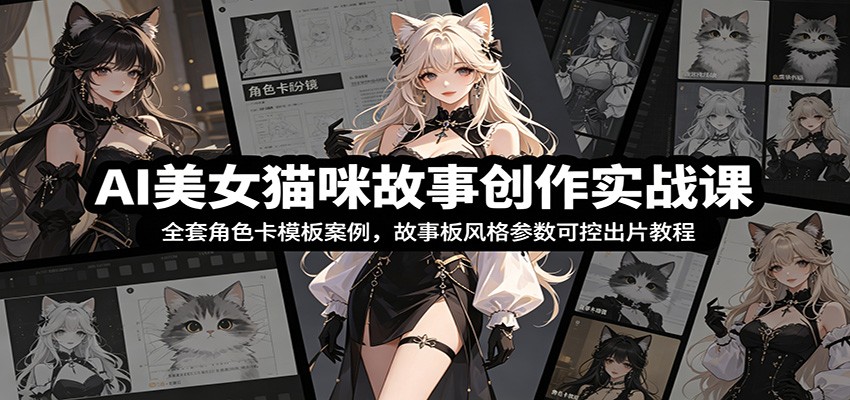 AI美女猫咪故事创作实战课:全套角色卡模板案例,故事板风格参数可控出片教程