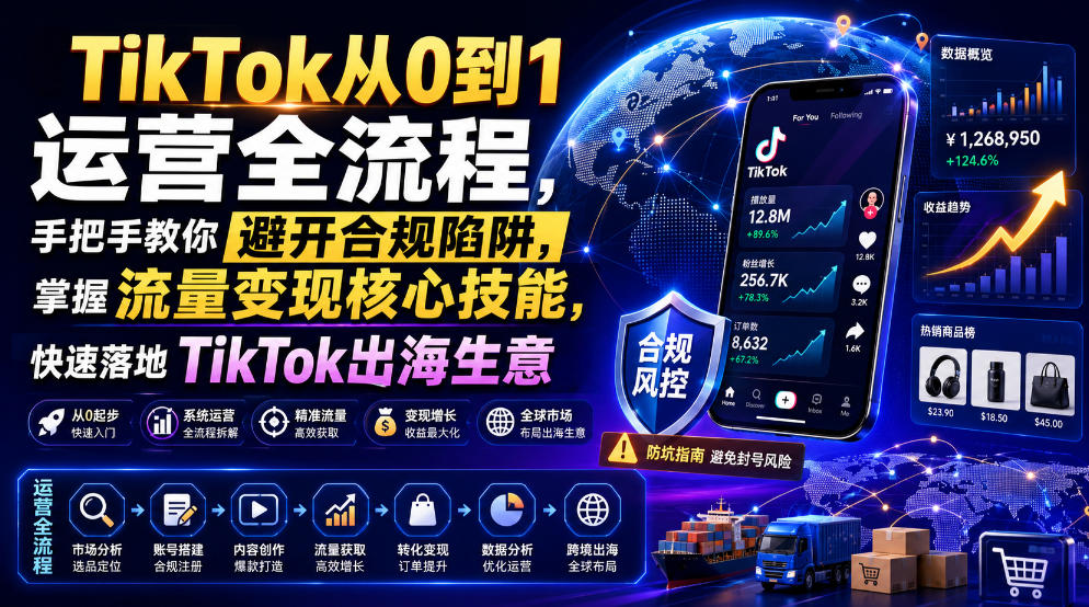 TikTok从0到1运营全流程，手把手教你避开合规陷阱，掌握流量变现核心技能，快速落地TikTok出海生意(更新7月)