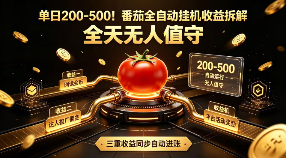 单日200-500！番茄全自动挂G收益拆解，全天无人值守，矩阵操作收益翻倍【揭秘】